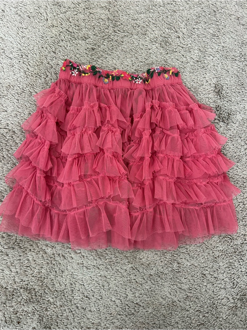 Mini Boden Ruffled Pink Tiered Tulle Skirt size 5-6Y